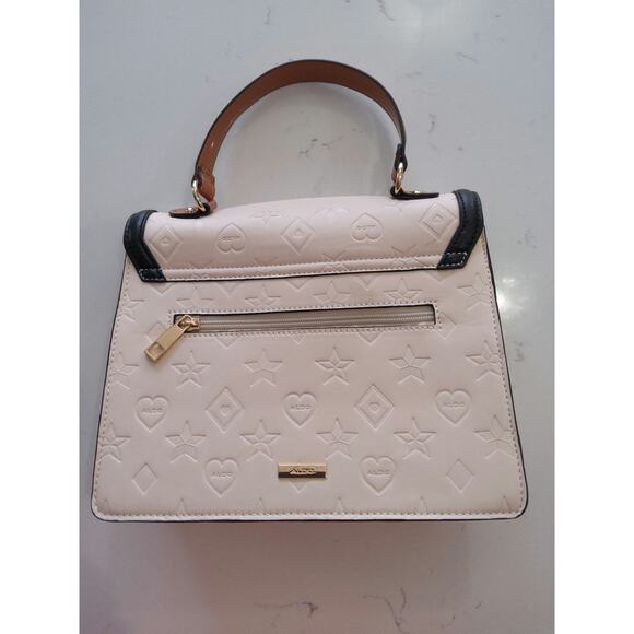 Chic Leather embossed Crossbody satchel Cream cognac Top handle classic luxury - Picture 7 of 12